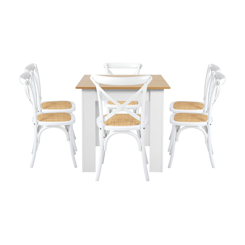 Oikiture 160cm Extendable Dining Table with 6PCS Chairs Crossback White