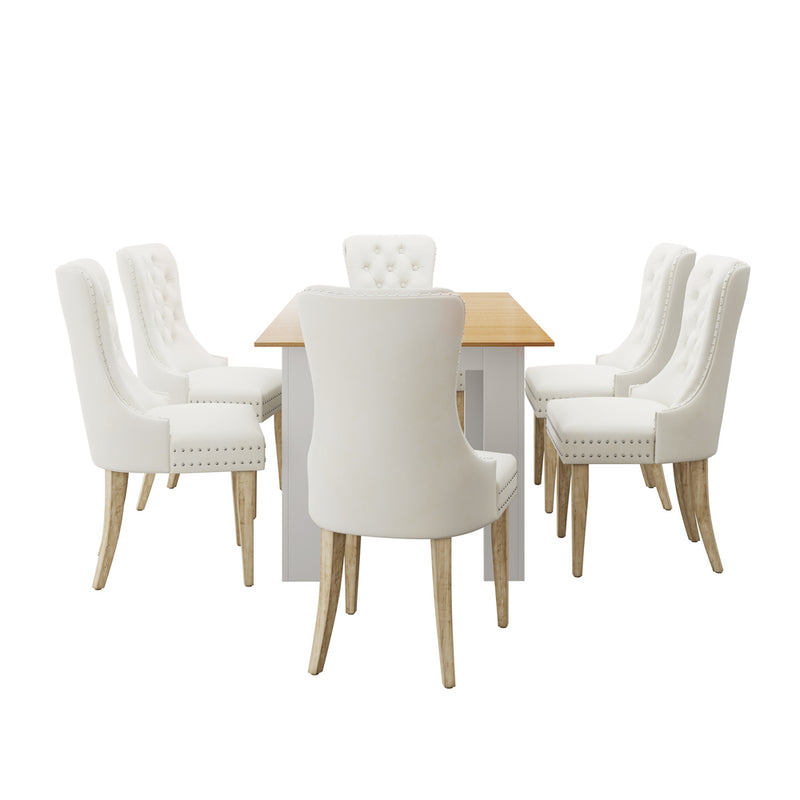 Oikiture 160cm Extendable Dining Table with 6PCS Chairs Velvet Beige