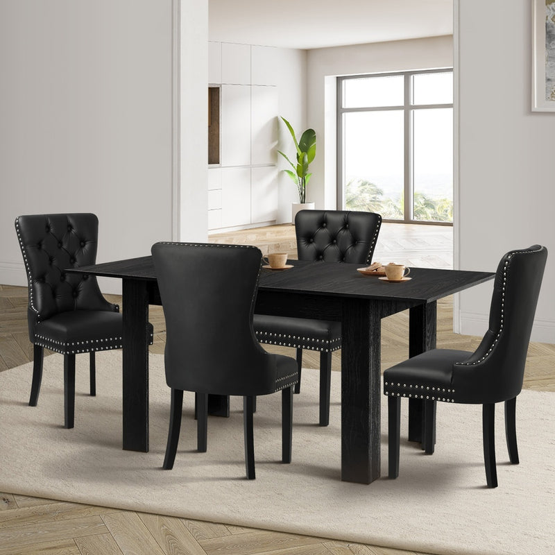 Oikiture Dining Set 160cm Extendable Table with 4PCS Chairs PU Leather