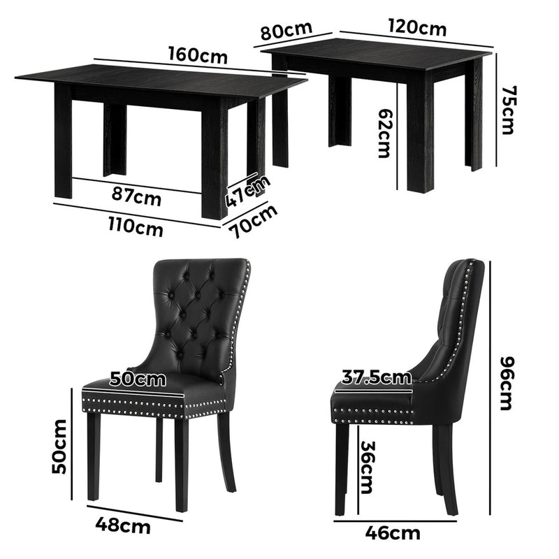 Oikiture Dining Set 160cm Extendable Table with 4PCS Chairs PU Leather