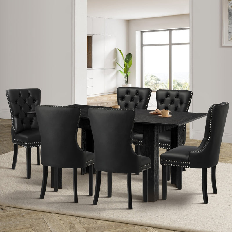 Oikiture Dining Set 160cm Extendable Table with 6PCS Chairs PU Leather