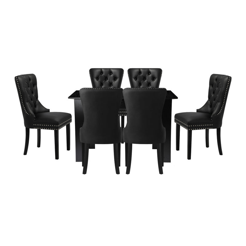 Oikiture Dining Set 160cm Extendable Table with 6PCS Chairs PU Leather