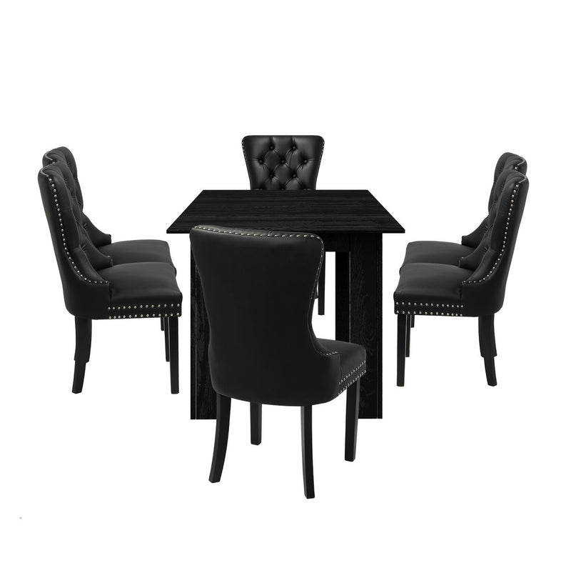 Oikiture Dining Set 160cm Extendable Table with 6PCS Chairs PU Leather