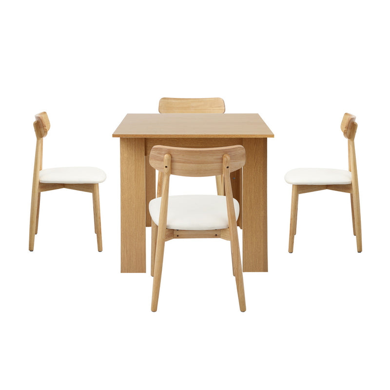 Oikiture 160cm Extendable Dining Table with 4x Dining Chairs PU Leather Natural