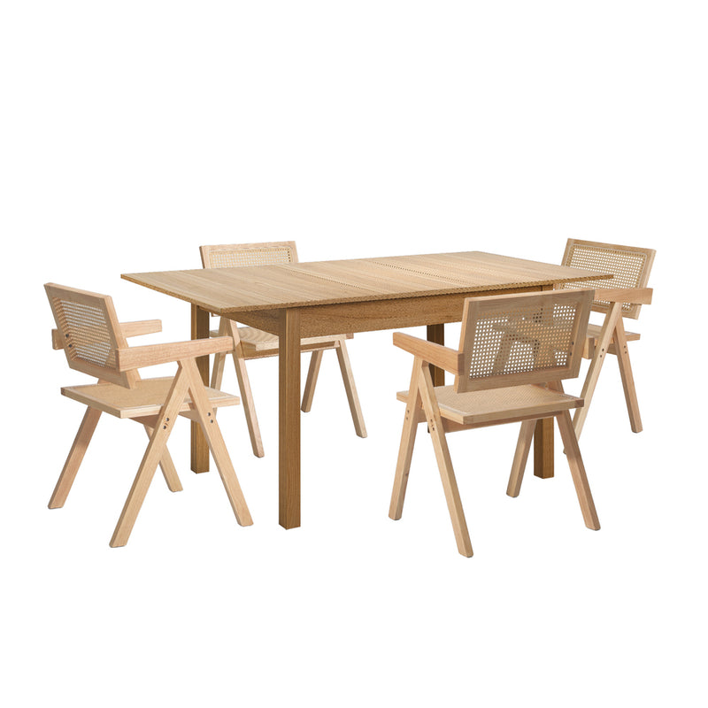 Oikiture 5pc Dining Table and Chairs Wooden Dining Set Ratten Natural
