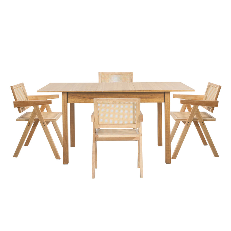Oikiture 5pc Dining Table and Chairs Wooden Dining Set Ratten Natural