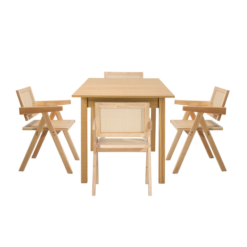 Oikiture 5pc Dining Table and Chairs Wooden Dining Set Ratten Natural