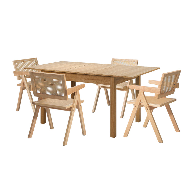 Oikiture 5pc Dining Table and Chairs Wooden Dining Set Ratten Natural