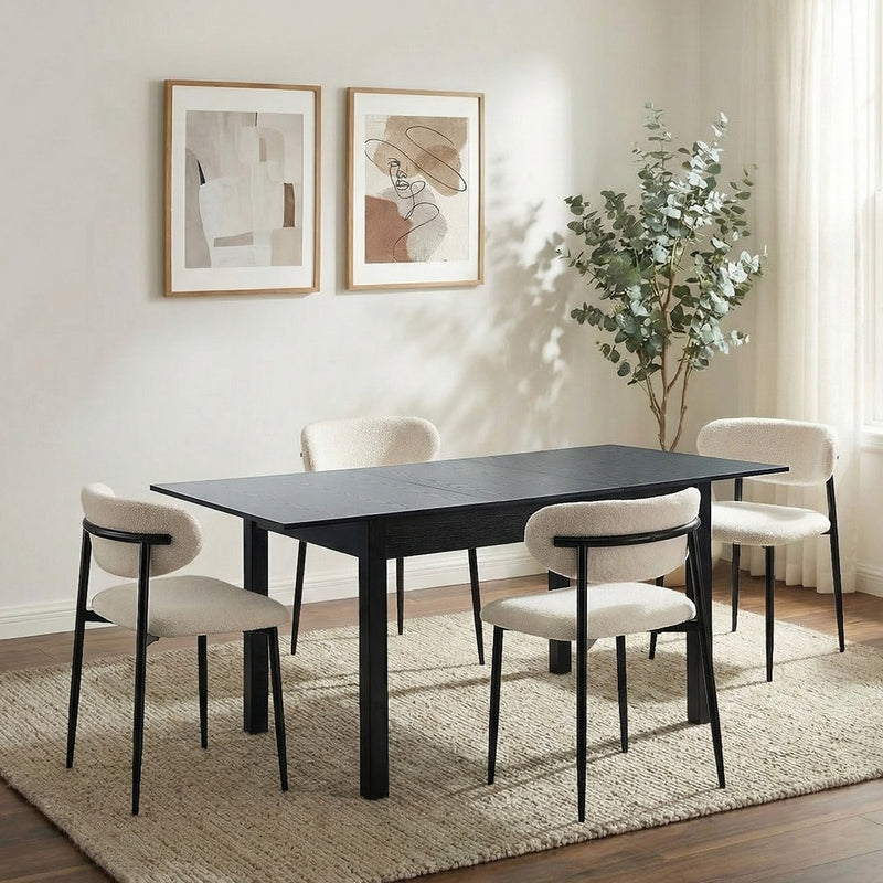 Oikiture 5pc Dining Table and Chairs Wooden Dining Set Boucle Black