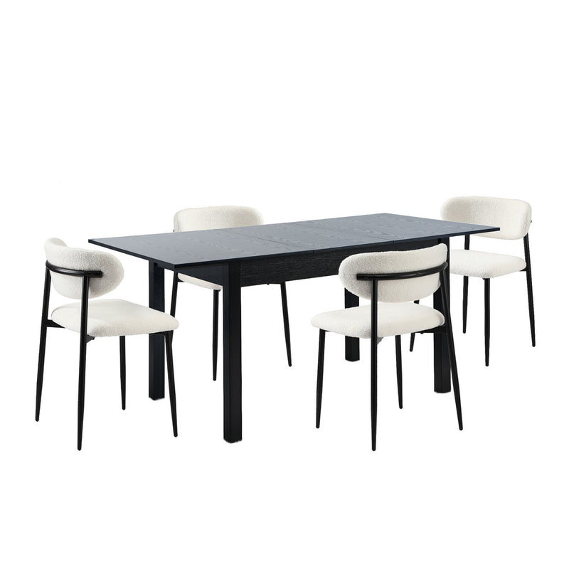 Oikiture 5pc Dining Table and Chairs Wooden Dining Set Boucle Black