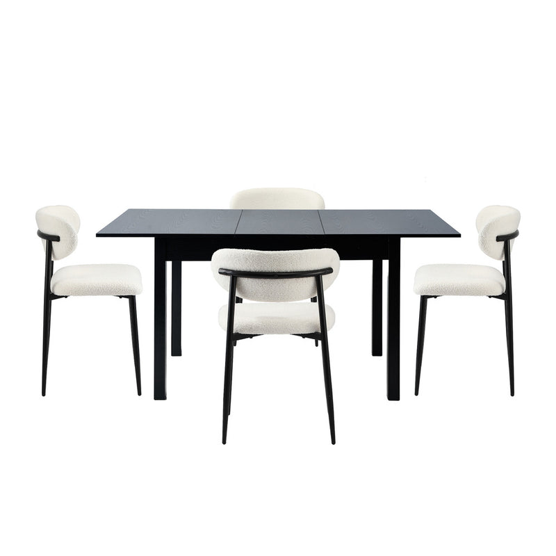 Oikiture 5pc Dining Table and Chairs Wooden Dining Set Boucle Black