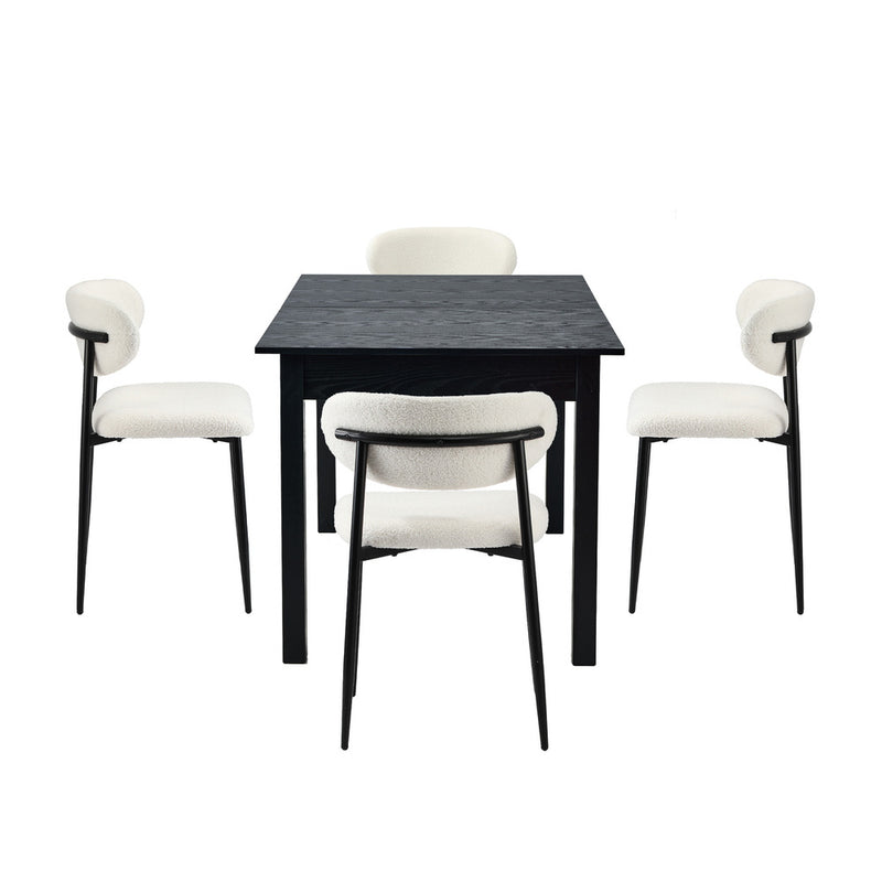 Oikiture 5pc Dining Table and Chairs Wooden Dining Set Boucle Black