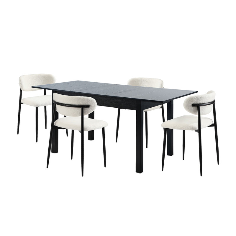 Oikiture 5pc Dining Table and Chairs Wooden Dining Set Boucle Black