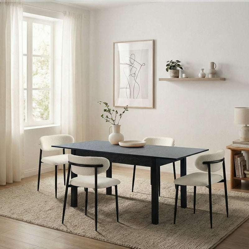 Oikiture 5pc Dining Table and Chairs Wooden Dining Set Boucle Black