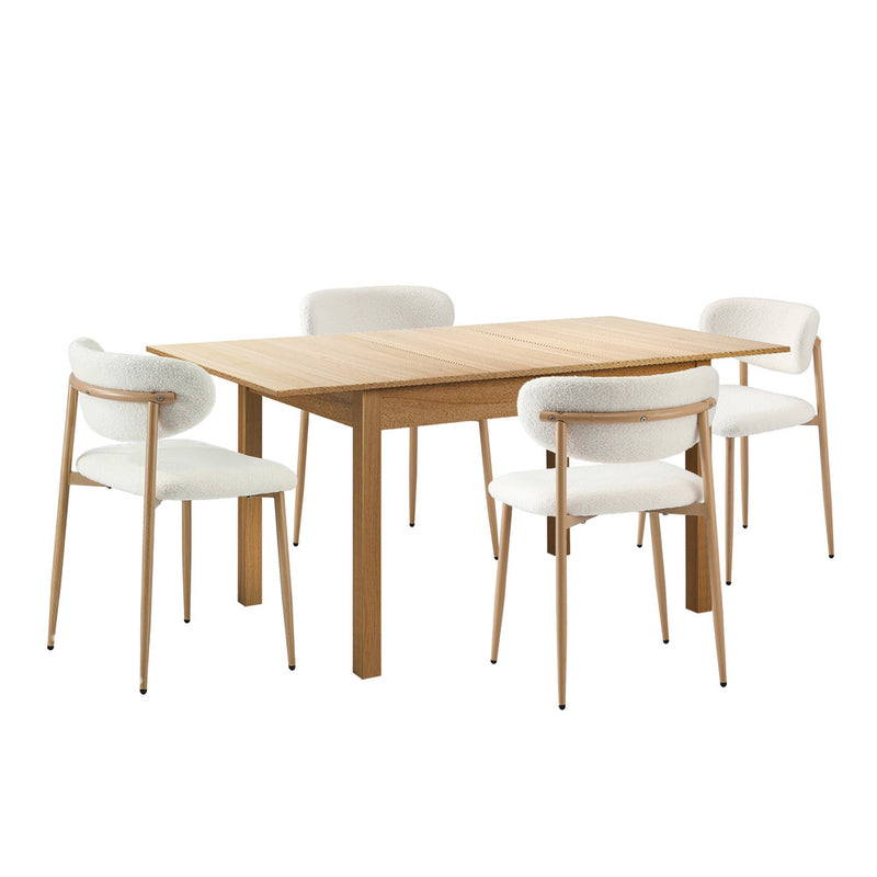 Oikiture 5pc Dining Table and Chairs Wooden Dining Set Boucle Natural