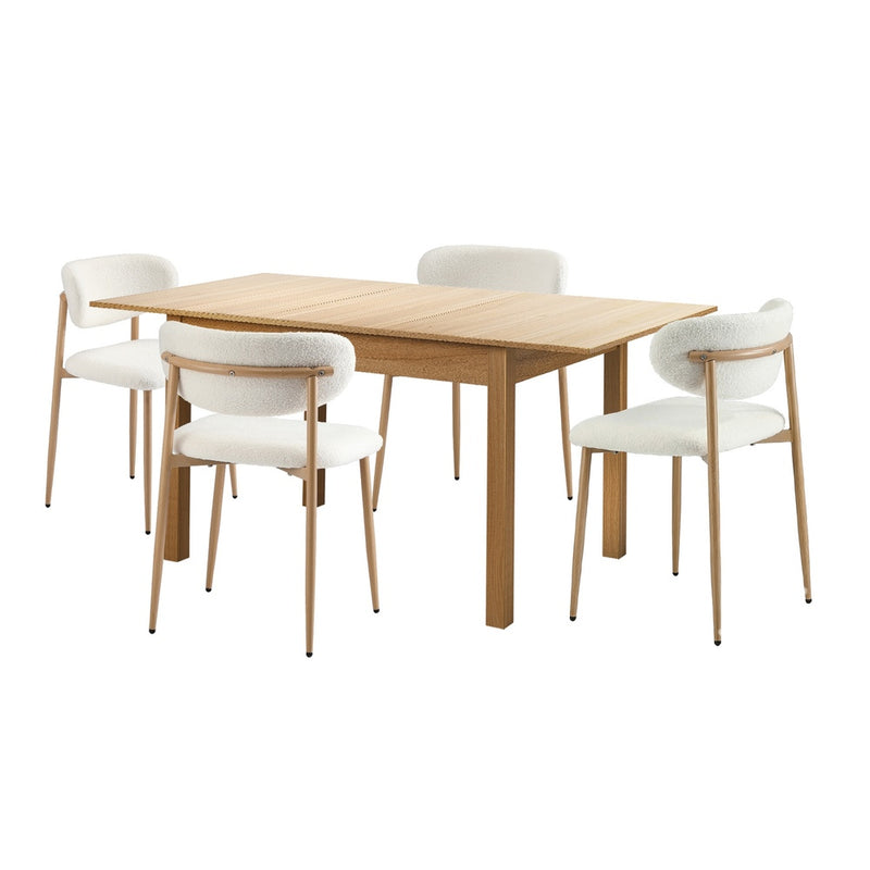 Oikiture 5pc Dining Table and Chairs Wooden Dining Set Boucle Natural