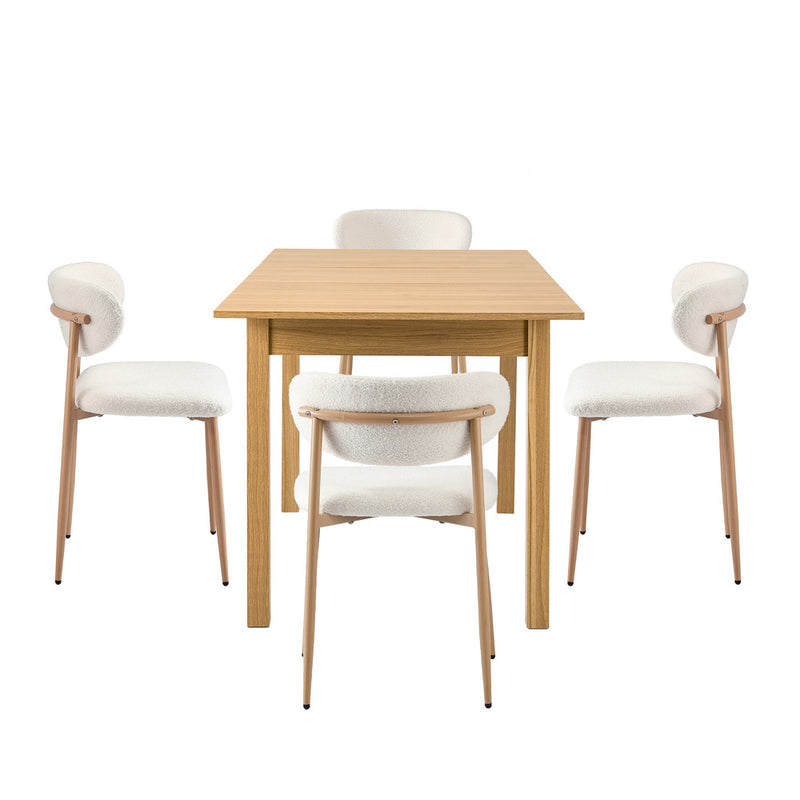 Oikiture 5pc Dining Table and Chairs Wooden Dining Set Boucle Natural