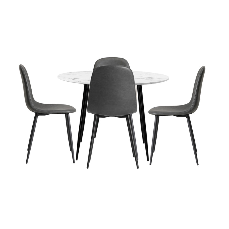 Oikiture Round Dining Table & 4PCS Dining Chairs PU Grey