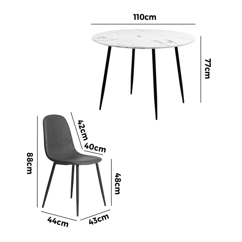 Oikiture Round Dining Table & 4PCS Dining Chairs PU Grey