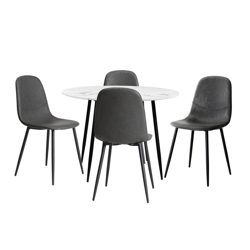 Oikiture Round Dining Table & 4PCS Dining Chairs PU Grey