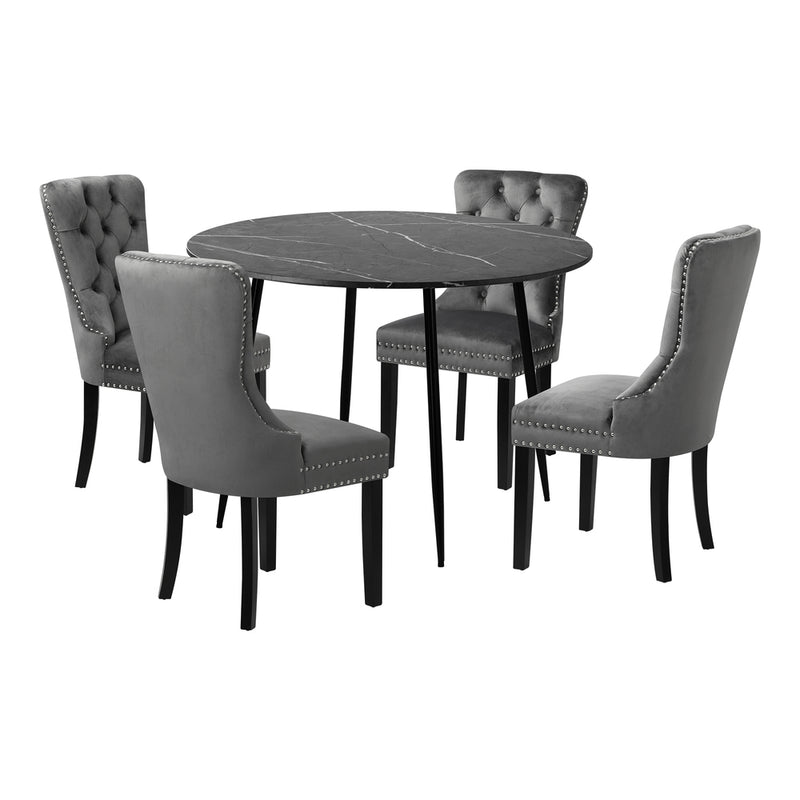 Oikiture 110cm Round Dining Table with 4 Dining Chairs Velvet Grey