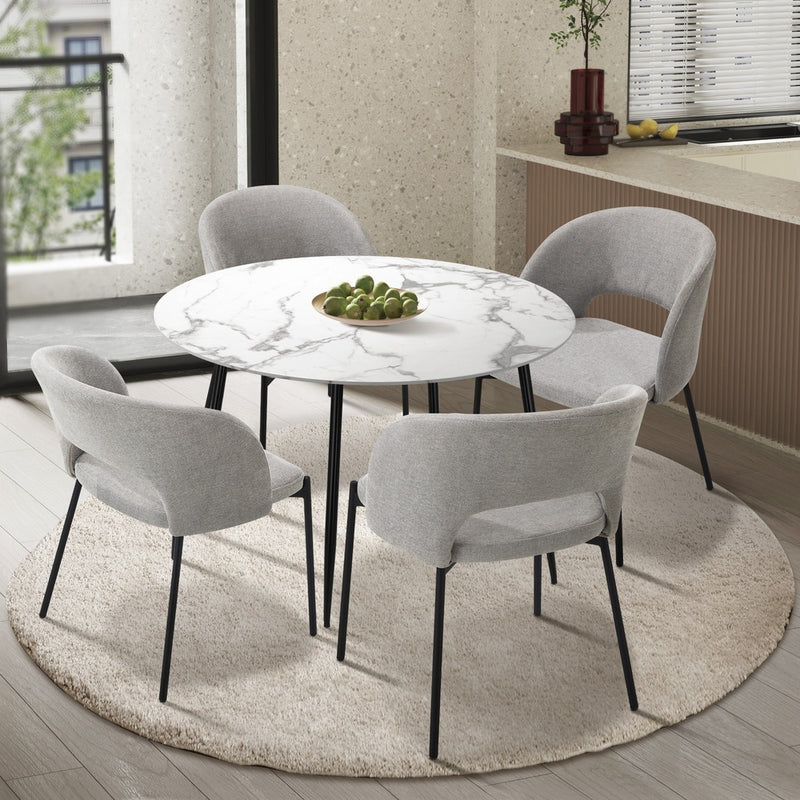 Oikiture 110cm Round Dining Table with 4PCS Chairs Grey Fabric