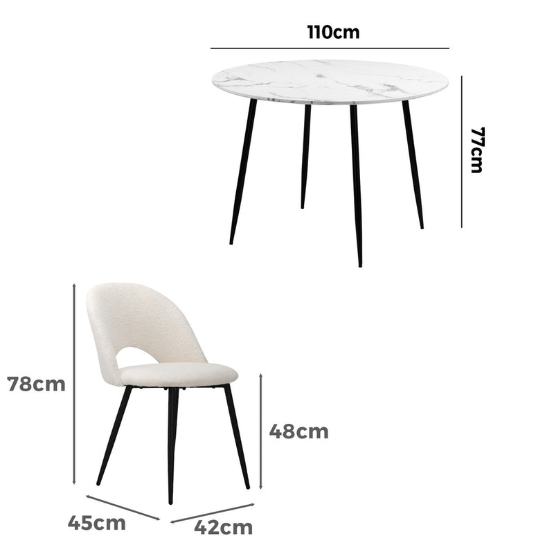 Oikiture Round Dining Table & 4PCS Dining Chairs Sherpa White