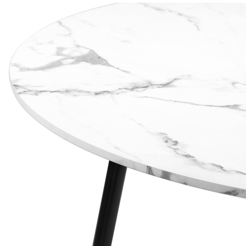 Oikiture 110cm Round Dining Table with 4x Dining Chairs Boucle Black&White