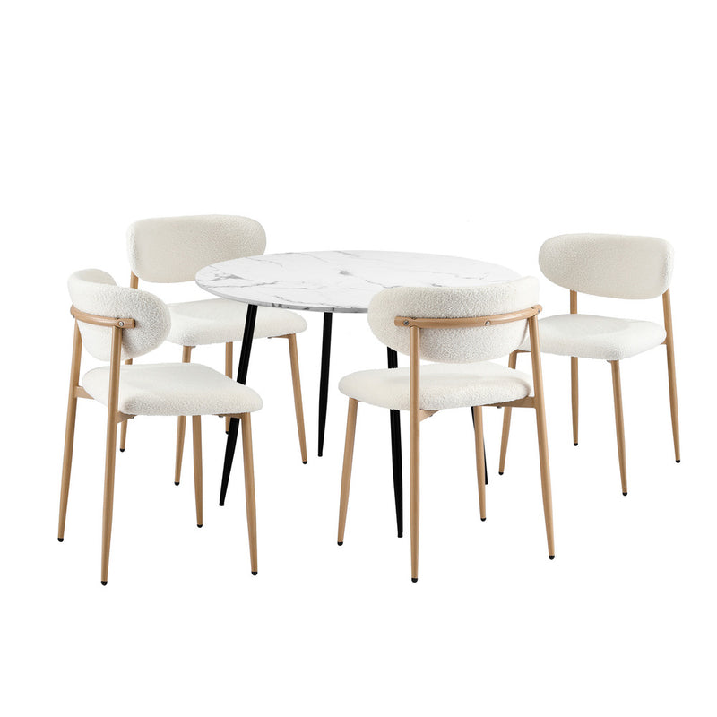 Oikiture 110cm Round Dining Table with 4x Dining Chairs Boucle White