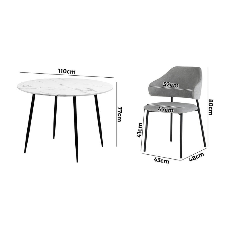 Oikiture 110cm Round Dining Table with 4PCS Chairs Fabric Grey