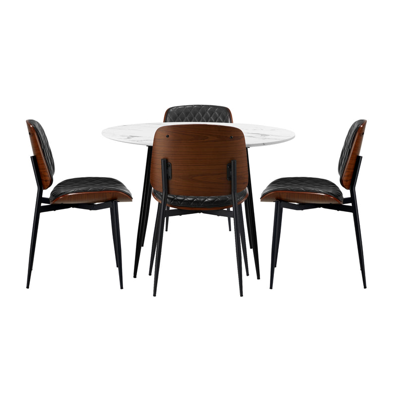 Oikiture Round Dining Table & 4PCS Dining Chairs PU Black