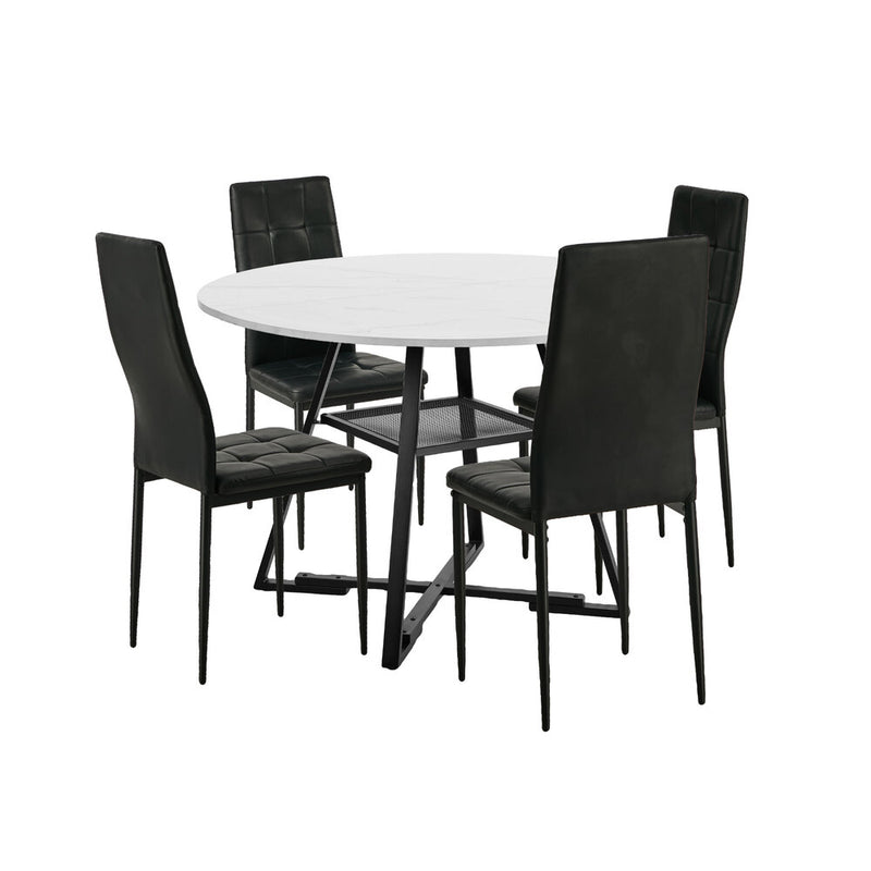 Oikiture 5PCS Dining Table Set Round Marble-Look and High-Back Chairs