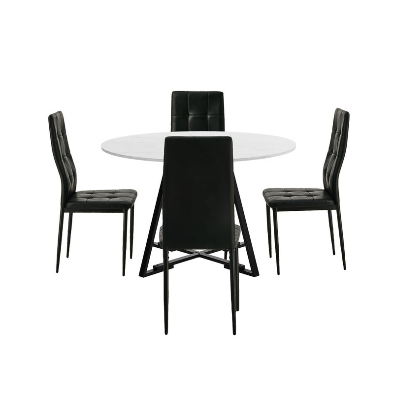 Oikiture 5PCS Dining Table Set Round Marble-Look and High-Back Chairs