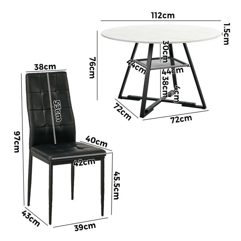 Oikiture 5PCS Dining Table Set Round Marble-Look and High-Back Chairs