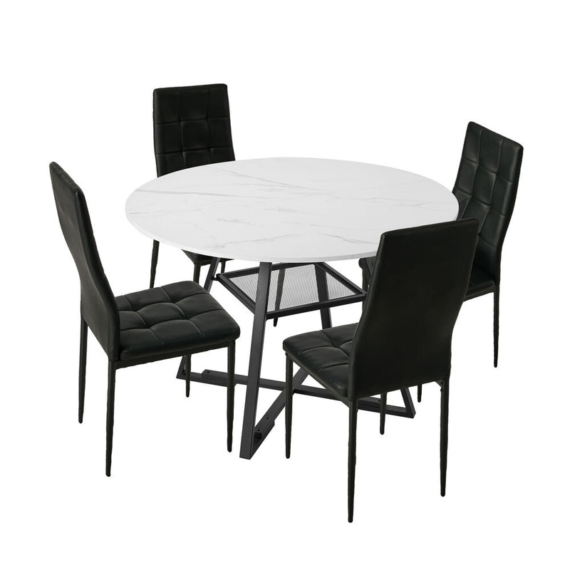 Oikiture 5PCS Dining Table Set Round Marble-Look and High-Back Chairs