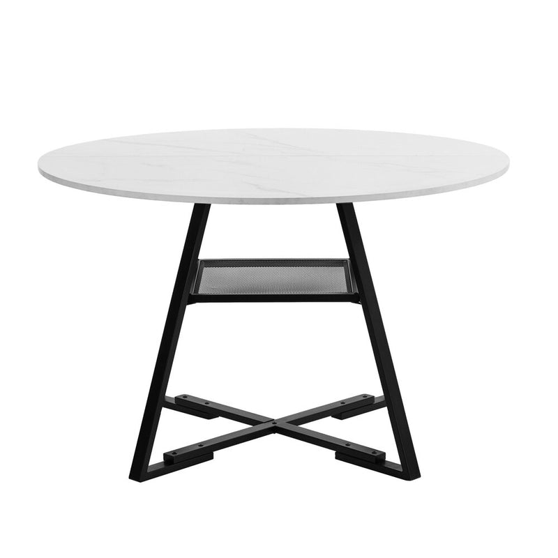 Oikiture 5PCS Dining Table Set Round Marble-Look and High-Back Chairs