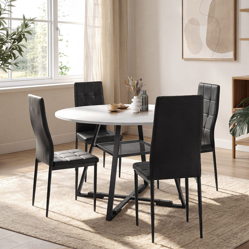 Oikiture 5PCS Dining Table Set Round Marble-Look and High-Back Chairs