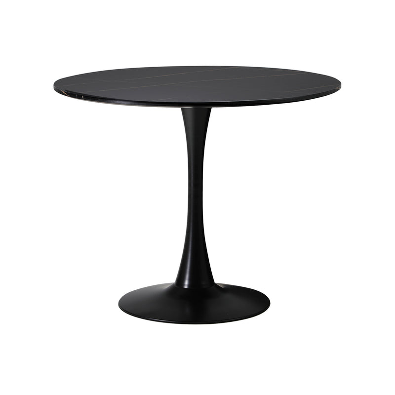Oikiture 90cm Round Dining Table with 4x Dining Chairs Boucle Black&White