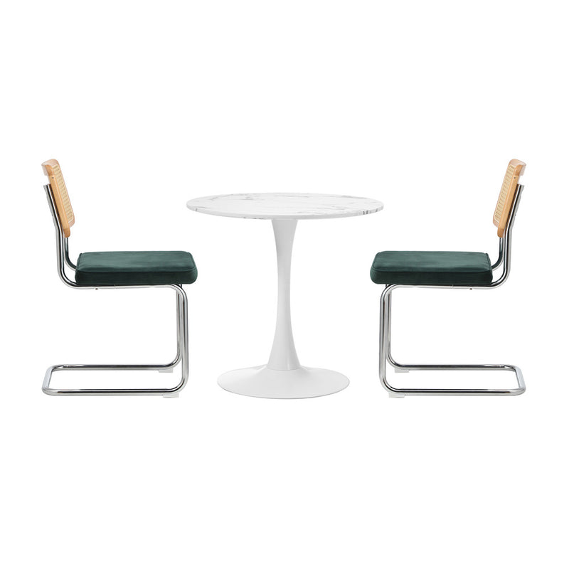 Oikiture 60cm Round Dining Table with 2PCS Dining Chairs Velvet Green