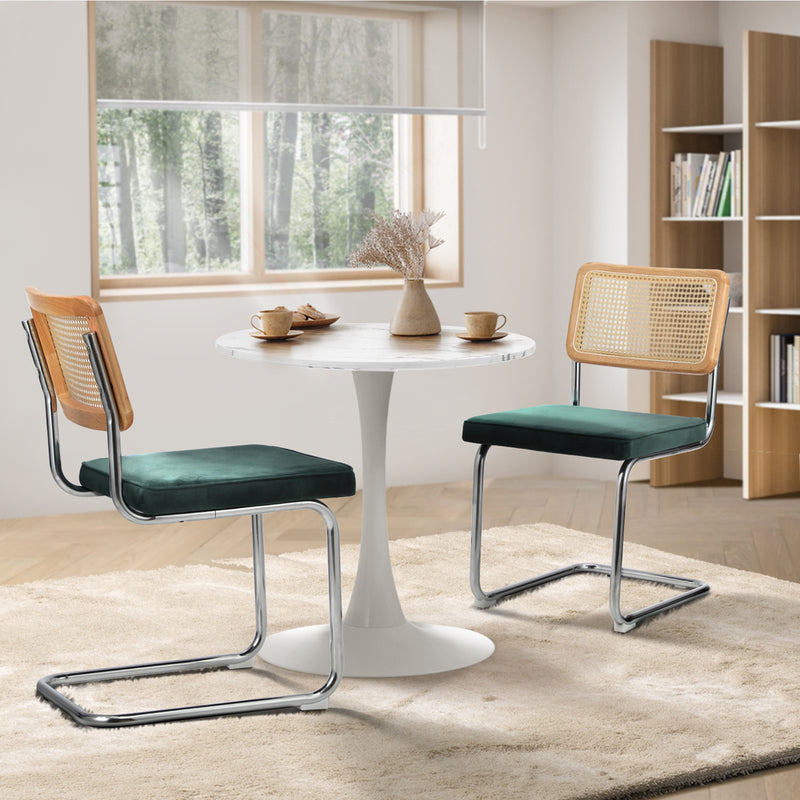 Oikiture 60cm Round Dining Table with 2PCS Dining Chairs Velvet Green