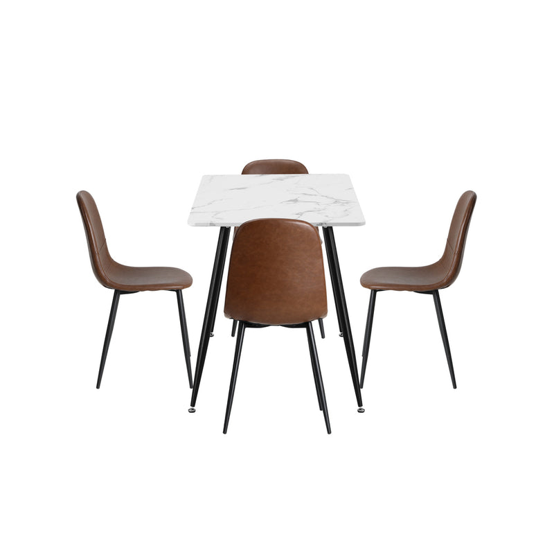 Oikiture 120cm Rectangle Dining Table with 4PCS Chairs PU Brown