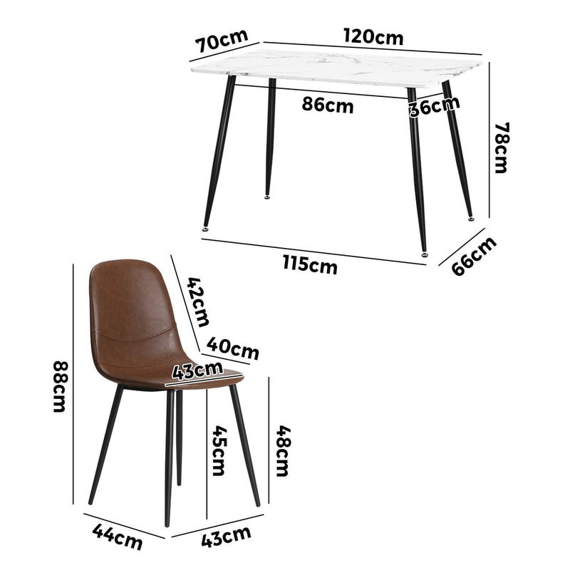 Oikiture 120cm Rectangle Dining Table with 6PCS Chairs PU Brown
