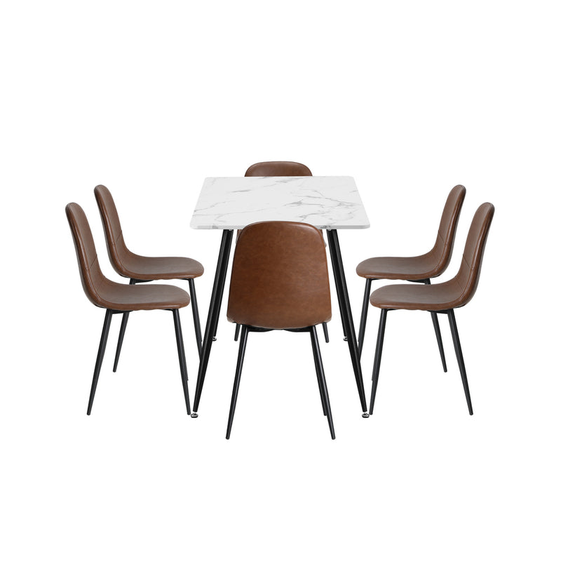 Oikiture 120cm Rectangle Dining Table with 6PCS Chairs PU Brown