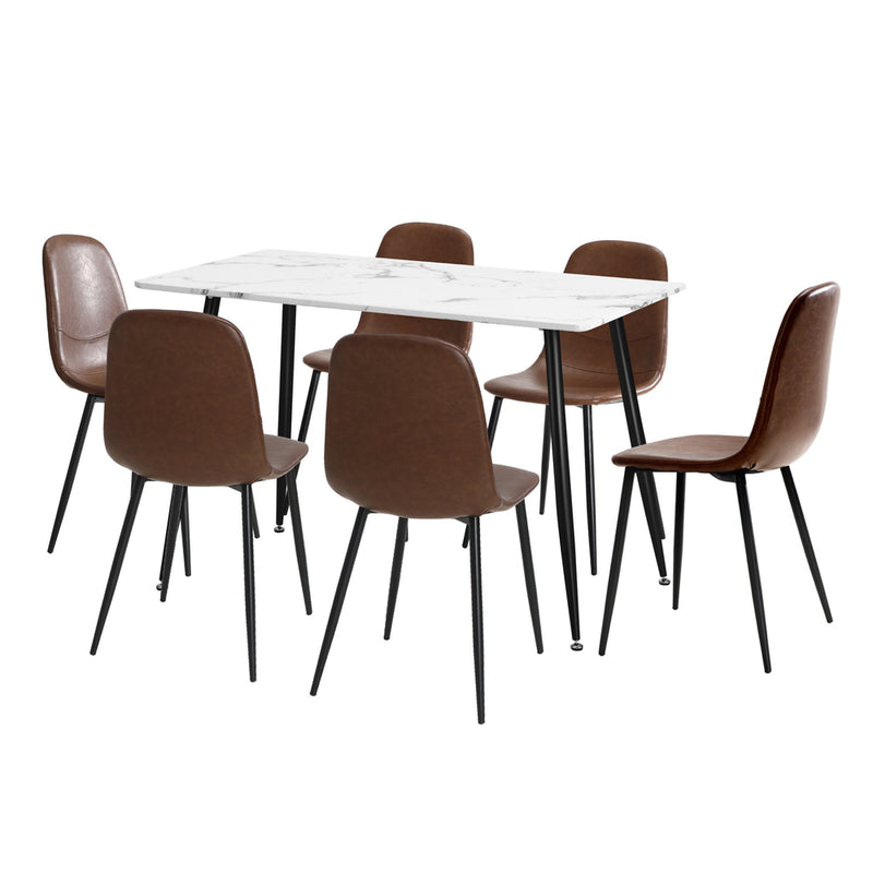 Oikiture 120cm Rectangle Dining Table with 6PCS Chairs PU Brown