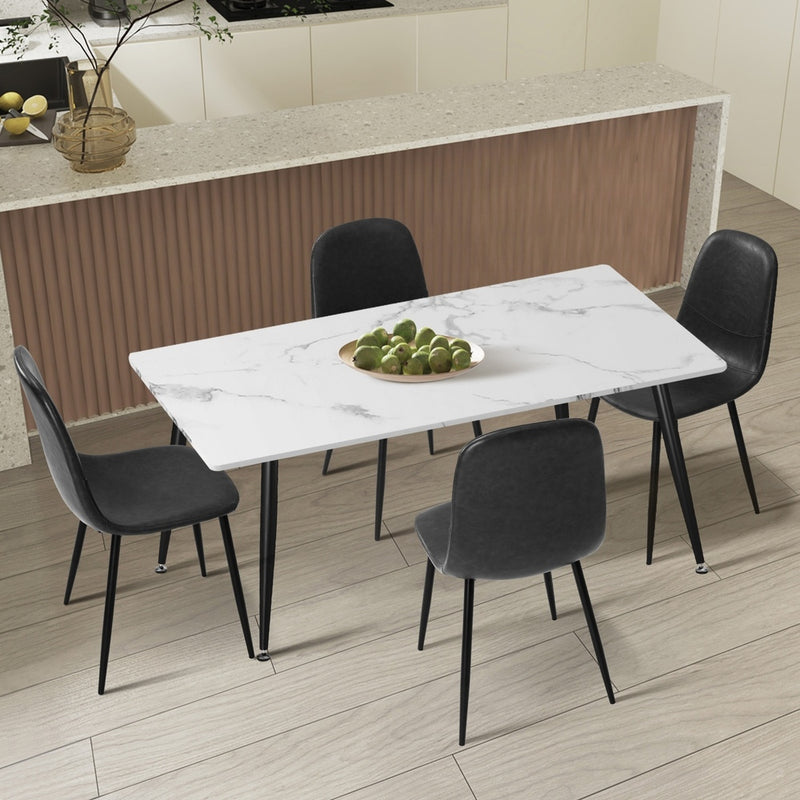 Oikiture 120cm Rectangle Dining Table with 4PCS Chairs PU Grey