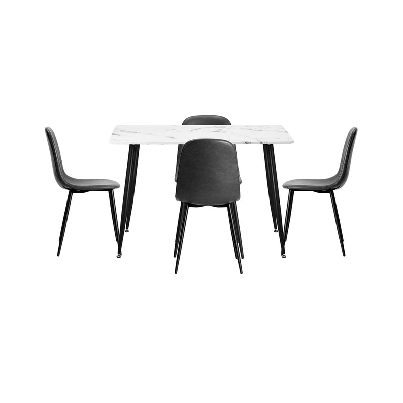 Oikiture 120cm Rectangle Dining Table with 4PCS Chairs PU Grey