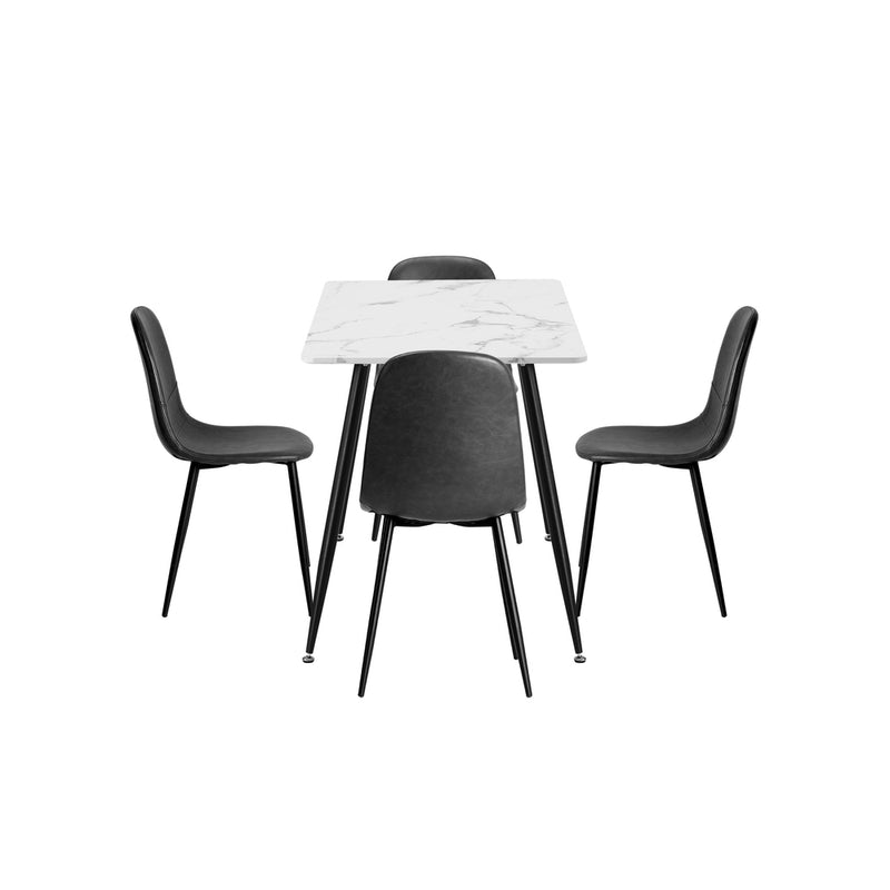 Oikiture 120cm Rectangle Dining Table with 4PCS Chairs PU Grey