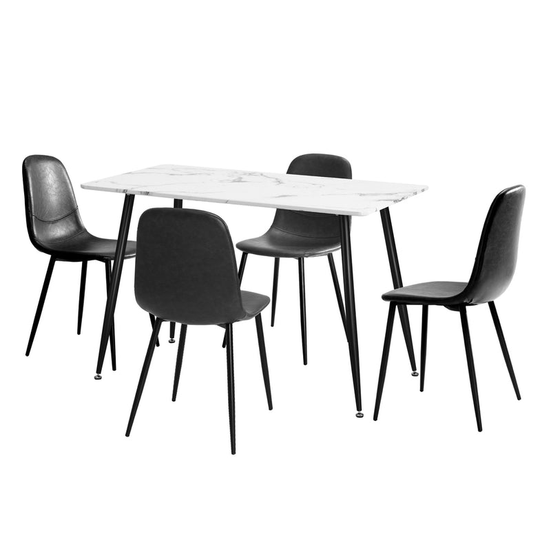 Oikiture 120cm Rectangle Dining Table with 4PCS Chairs PU Grey