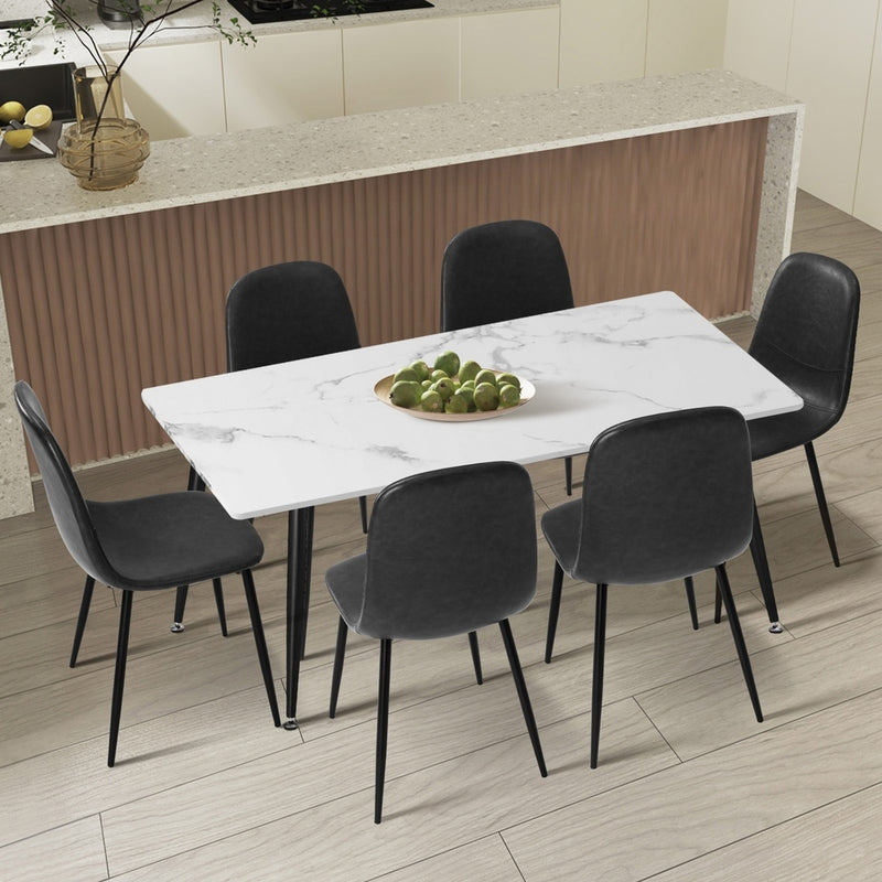 Oikiture 120cm Rectangle Dining Table with 6PCS Chairs PU Grey