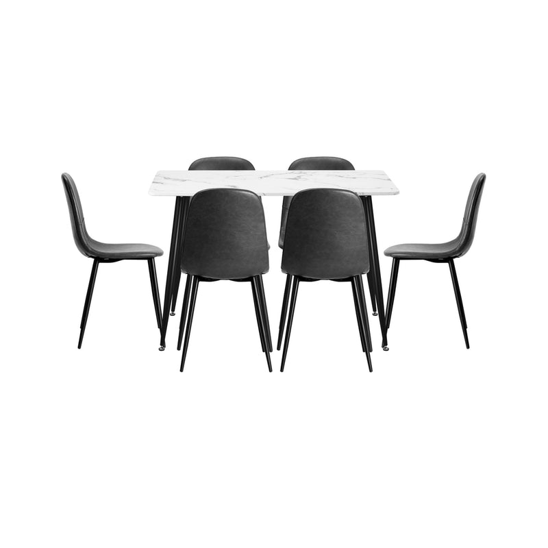 Oikiture 120cm Rectangle Dining Table with 6PCS Chairs PU Grey